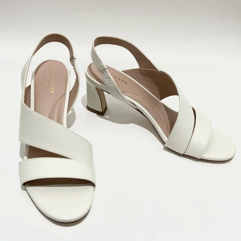 Cole Haan Amalia Ivory White Leather Slingback Sandal 65 Block Heel Pumps 8 - Picture 7 of 10